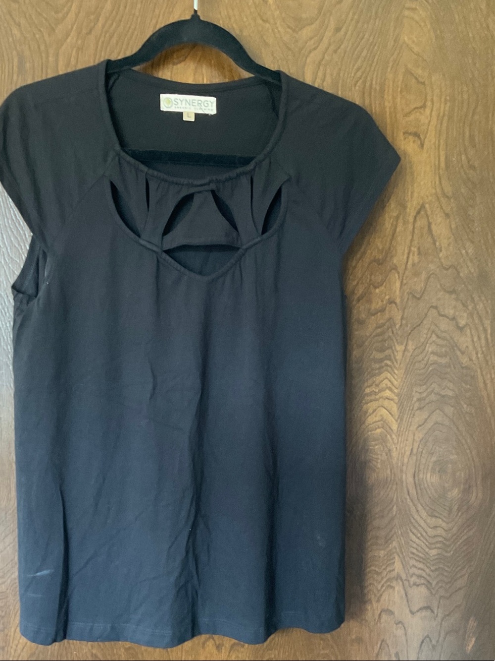 Synergy Organic Clothing Black Short Sleeve Top with Front Cutouts